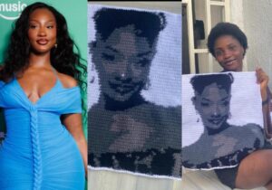 Tems surprised fan who made crochet portrait of her with N3 million